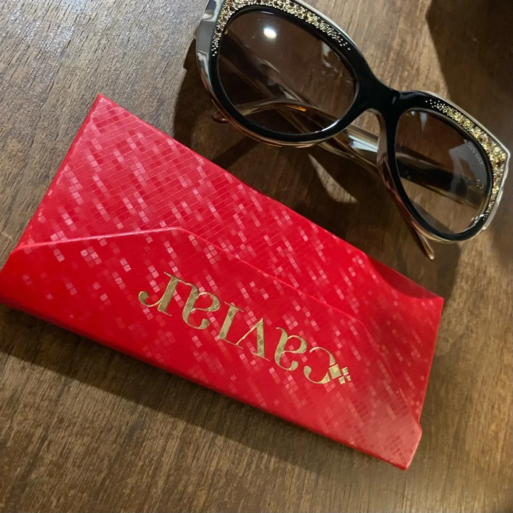 Caviar Women's Black & White Crystal Cat-Eye Sunglasses